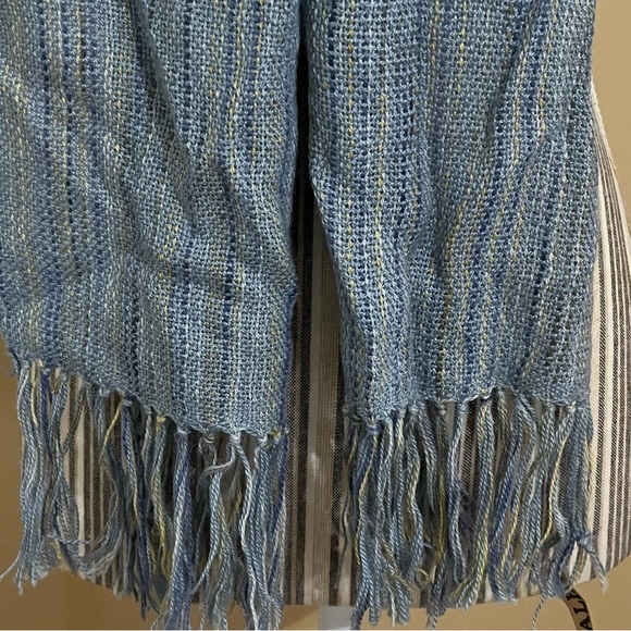 Unbranded Women’s Blue Yellow Striped Lightweight Alpaca Scarf With Fringe - Picture 2 of 8
